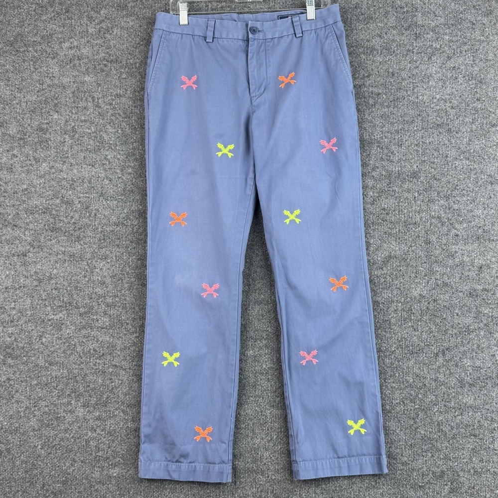 Vineyard Vines Pants MENS 33x30 Blue Embroidered Crossed Fishbones Golf Chino